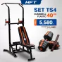 เซ็ทบาร์โหนตั้งพื้น TS4+ดัมเบล 40P Kg. พลาสติกเหลี่ยมดำ-แดงไม่มีกล่อง+ข้อต่อ