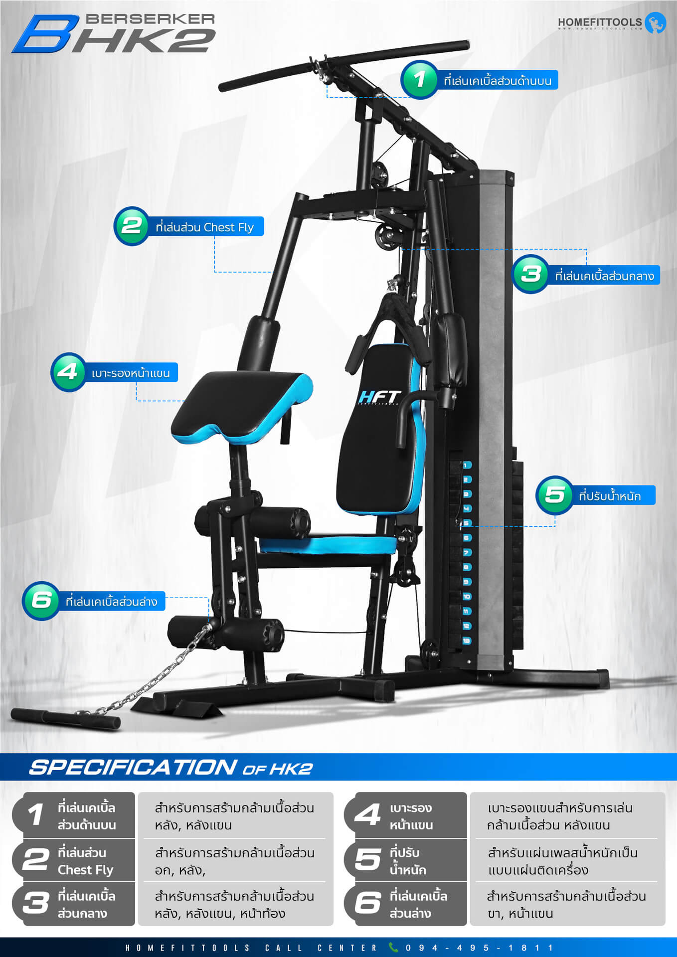 สเปค Home gym รุ่น HK2 โฮมยิม